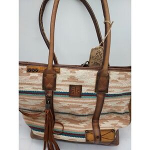 STS Ranchwear Serape Collection Aztec Southwestern Leather Trim Tote Bag NWT